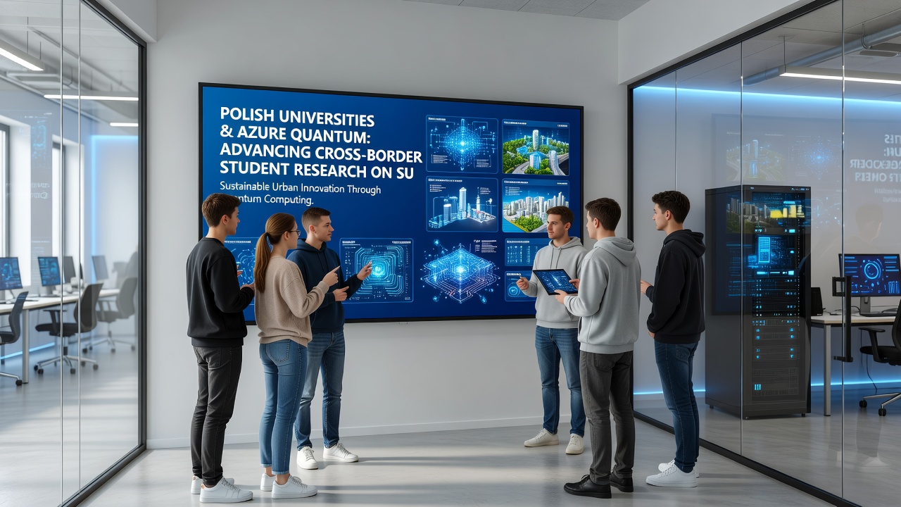 Cross-border student teams analyzing quantum-generated energy model outputs on shared Azure dashboards